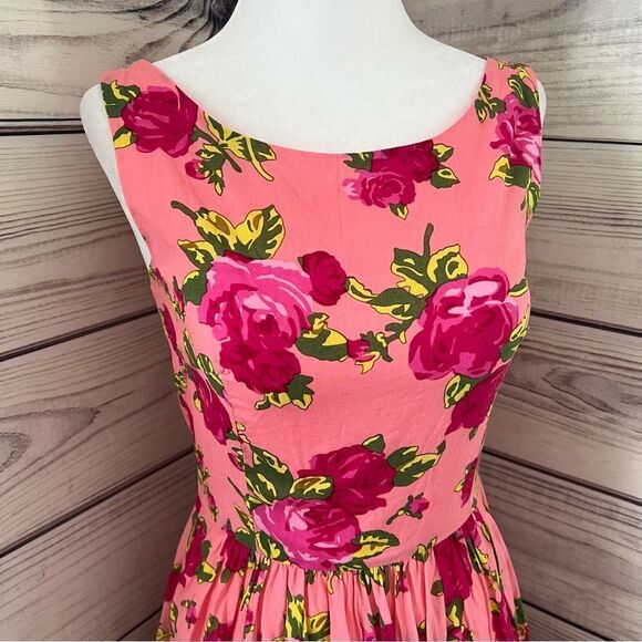 Betsey Johnson Pink Floral Fit & Flare Sleeveless Cotton Dress - Picture 2 of 8